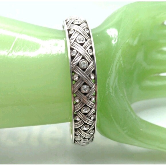 Brighton Silvertone Rhinestone Hinged Cuff Bangle Bracelet 6.75" Southwestern - Picture 5 of 14